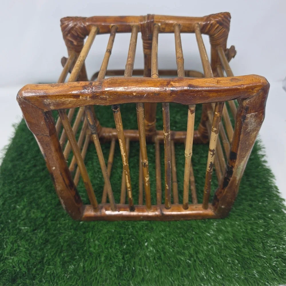 Vintage Bamboo Rattan Wine Bottle Carrier Caddy 4 Bottle Holder  Boho
